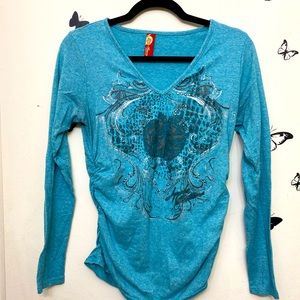 Apple Bottom teal heathered long sleeve v neck.